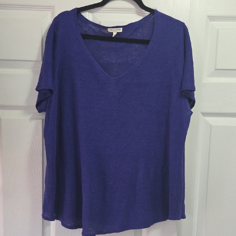 Eileen Fisher Royal Blue Short Sleeve V-Neck Tee